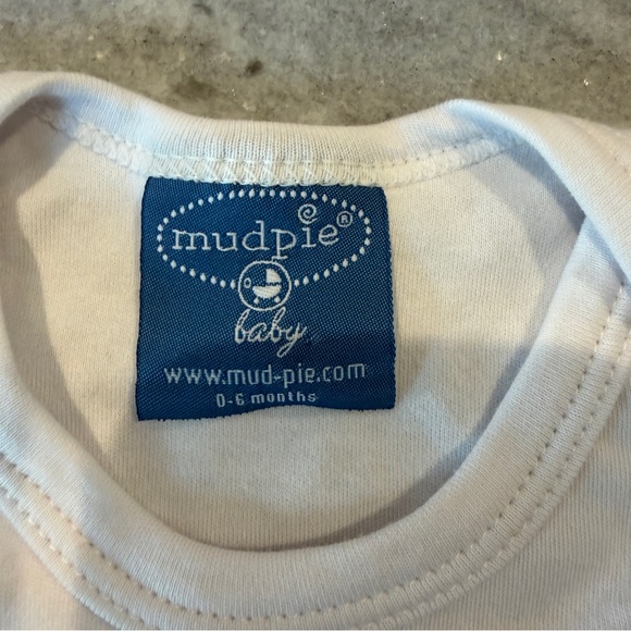 Mudpie Baby Baseball T-shirt White Appliqué Size 0-6 Months - Picture 3 of 6